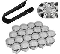 VAPORVERSE Voiture Cache-écrous De Roue pour Fiat Topolino 2023-, Capuchon d'écrou de Roue, Capuchons Ecrou Bouchons Protecteurs D'éCrou Couvre avec Outil Demontage, 20PCS,Silver-19MM