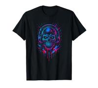 Vaporwave Casque DJ Motif crâne rétro Halloween Squelette Y2K T-Shirt