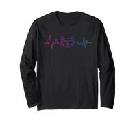 Vaporwave Cat Music Heartbeat Fur Mom Pet Lovers Manche Longue