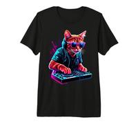 Vaporwave Eesthetic Cat DJ Techno Tourne-Disque EDM Cat T-Shirt Haut de Gamme