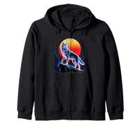 Vaporwave Loup debout fort dans un canyon pailleté au coucher du soleil Sweat à Capuche