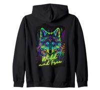 Vaporwave Synthwave Retro années 80 Loup coloré Noir lumière Cool Sweat à Capuche