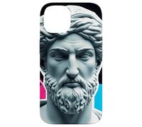 Vaporwave Tête de Statue Barbu Rétro Motif Géométrique Coque pour iPhone 14