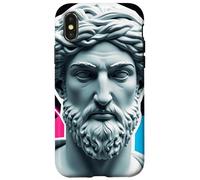 Vaporwave Tête de Statue Barbu Rétro Motif Géométrique Coque pour iPhone X/XS