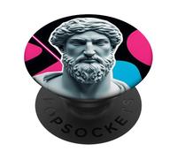 Vaporwave Tête de Statue Barbu Rétro Motif Géométrique PopSockets PopGrip Adhésif