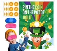 VARACL Jeu de fête de la Saint-Patrick, épinglez la pièce sur le chapeau, jeux de fête irlandais avec 24 pièces de pièces de trèfle autocollants Pin The Tail St Patrick, jeux de la Saint-Patrick,