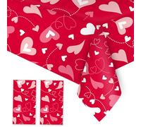 VARACL Lot de 2 grandes nappes jetables en plastique pour la Saint-Valentin, un mariage, une fête d'anniversaire - Grandes nappes rectangulaires en vinyle - Motif cœur rouge
