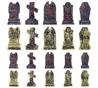 VARACL Lot de 20 mini pierres tombales miniatures en plastique pour mini maison, cimetière - Accessoires de décoration de village d'Halloween - Décorations de gâteaux de cimetière