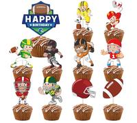 VARACL Lot de 22 décorations de cupcakes en forme de ballon de rugby, décorations alimentaires pour fête d'anniversaire, fête de football, fournitures de fête sportive
