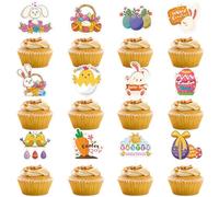 VARACL Lot de 24 décorations de cupcakes de Pâques, décorations de gâteau pour fête de Pâques, œufs et lapins, fournitures de décoration pour fête d'anniversaire
