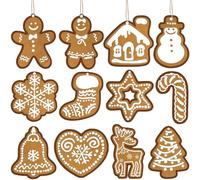 VARACL Lot de 24 décorations en bois en forme de bonhomme de pain d'épices pour décorations de sapin de Noël, bonhomme de neige, flocons de neige, décorations en pain d'épices, décorations à suspendre