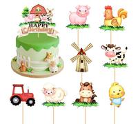 VARACL Lot de 25 décorations de cupcakes en forme d'animaux de la ferme pour décoration de gâteau d'anniversaire à la ferme, vache, poulet, mouton, tracteur, pour fête d'anniversaire sur le thème de