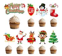 VARACL Lot de 25 décorations de gâteaux de Noël, décorations de gâteaux « Merry Christmas » pour décoration de fête de Noël, Père Noël, bonhomme de neige, renne, elfe, arbre de Noël, fournitures de