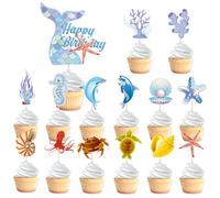 VARACL Lot de 29 décorations de cupcakes en forme d'animaux de l'océan pour garçons, enfants, fête prénatale, fête d'anniversaire sous la mer