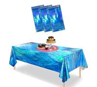 VARACL Lot de 3 nappes jetables en plastique irisé avec vagues de l'océan - 274,3 x 137,2 cm - Rectangulaires - Bleu océan - Pour l'été, la mer, la plage, la piscine, les fêtes d'anniversaire