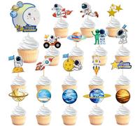 VARACL Lot de 35 décorations de cupcakes astronaute de l'espace - Motif fusée et planète - Pour fête prénatale, garçons et filles - Décorations de gâteaux sur le thème de l'espace