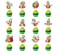 VARACL Lot de 36 décorations de gâteaux Grich pour fête de Noël, dessert, décorations de cupcakes de Noël, décorations de fête d'anniversaire - Fournitures de décoration de monstre vert