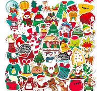 VARACL Lot de 50 autocollants de Noël imperméables pour enfants, décorations de Noël, Père Noël, bonhomme de neige, autocollants de fête pour scrapbooking, cartes, travaux manuels, cadeaux, décoration