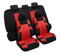 VarCozy Ensemble Complet de Housses de siège Avant et Banquette arrière séparée, Housses universelles en Tissu pour SUV, berline, camionnette, Compatible avec airbag - Noir et Rouge