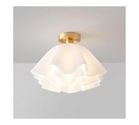 VARENCOK French Retro Flush Mount Ceiling Light With Modern Ruffle Acrylic Shade Brass Gold Semi Flush Cream Style Ceiling Lamp E27 for Bedroom Study 12/16in(30cm*24cm)