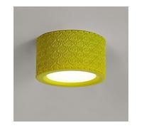 VARENCOK Modern LED Flush Mount Ceiling Light 5.5" Resin Embossed Round Design Acrylic Hand-Painted Drum Fixture Nordic Small Decorative Ceiling Lamp for Bedroom Hallway(Willow yellow-green)