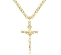 varger Collier avec pendentif en forme de croix dorée pour homme - Chaîne cubaine à l'épreuve du temps - 50,8/56/61 cm, 20 Inches, Or, Pas de gemme