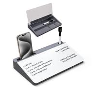 Varhomax Petit tableau blanc de bureau en verre effaçable à sec avec panier de rangement, bloc-notes pour bureau, école et bureau à domicile