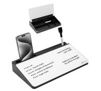 Varhomax Petit tableau blanc de bureau en verre effaçable à sec avec panier de rangement, liste de tâches, bloc-notes pour bureau, école et la maison (noir et blanc)