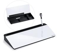 Varhomax Tableau blanc de bureau en verre avec rangement, organiseur de bureau, liste de tâches, bloc-notes, bloc-notes, tableau blanc effaçable à sec pour la maison, le bureau et les fournitures