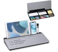 Varhomax Tableau blanc de bureau en verre avec rangement, organiseur de bureau, liste de tâches, bloc-notes, bloc-notes, tableau blanc effaçable à sec pour la maison, le bureau et les fournitures