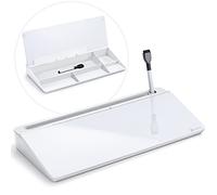 Varhomax Tableau blanc de bureau en verre avec rangement, tableau blanc effaçable à sec, liste de tâches, support de clavier pour la maison, le bureau et les fournitures scolaires (blanc)