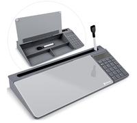 Varhomax Tableau blanc de bureau en verre gris avec calculatrice, organiseur de bureau effaçable à sec avec rangement, liste de choses à faire, bloc-notes pour la maison, le bureau et l'école