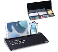 Varhomax Tableau blanc en verre de bureau avec rangement, organisateur de bureau pour liste de tâches, mémo, tableau effaçable à sec pour clavier, support pour bureau, fournitures de bureau et