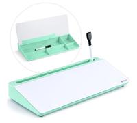 Varhomax Tableau blanc en verre de bureau avec rangement, tableau blanc effaçable à sec pour bureau, liste de choses à faire, support pour clavier, fournitures de bureau pour la maison et l'école
