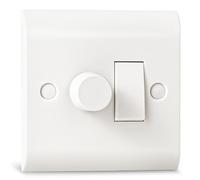 Variateur et interrupteur mural à bascule Combo, variateur de lumière 2-gang 2-voies, coupure de phase avec marche/arrêt, compatible avec LED/halogène/ampoules à incandescence