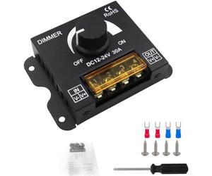 Variateur LED 12V 24V 30A Réglable Molette | Molette rotative, réglage 0-100%, compatible 12V-24V, usage intérieur extérieur, contrôle précis