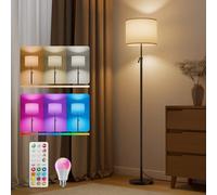 VARICART Lampadaire sur Pied Salon - Lampadaire LED Dimmable avec Ampoule 10W RGBCW, Lampe sur Pied Moderne Noire avec Abat-Jour pour Chambre, Bureau & Enfant