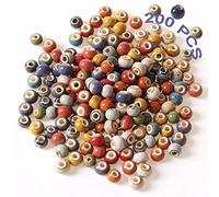 Variées Perles d'Espacement 200 PCS Perles En Vrac Céramique Rond Imprime Perle En Bois Mixte Perles De Verre Craquelé Vrac Perles Rondes Artisanales Bijoux Fabrication Bracelets Colliers Artisanat