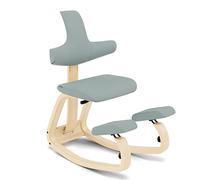Varier Thatsit Chaise genoux ergonomique réglable en hauteur avec dossier et cadre en bois de hêtre pour une assise active Naturel/vert clair