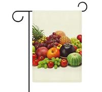 Variété de légumes frais, fruits, drapeau de jardin double face, 30,5 x 45,7 cm, drapeau vertical en lin, drapeaux de maison durables pour les fêtes de fin d'année décoratives en plein air