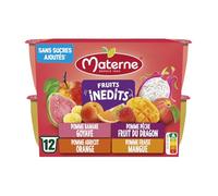 Variez les plaisirs sains avec les recettes sans sucres ajoutés - MATERNE Compotes fruits inédits multi variétés, 12x 100g - Lot de 3