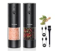 Variglas Lot de 2 moulins à sel et à poivre électriques rechargeables par USB, grande capacité améliorée, grosseur réglable, lumière LED (01B)