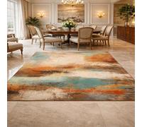 VARIKASHOM Grand Tapis Designer Poils Courts, Salon Chambre à Coucher Salle à Manger, Abstrait Bleu, Orange, Marron, Blanc, Gris, 160 x 200 cm