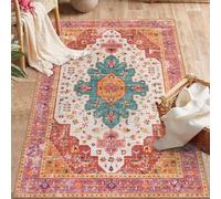 VARIKASHOM Grand Tapis Salon, Lavable, Fond Antidérapant, Décoration de la Maison Chambre, Tapis de Sol Vintage à Fleurs Multicolores, Rose Sarcelle, 200 x 300 cm