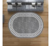 VARIKASHOM Ovale Tapis Poils Ras Decoration Salon, Armoire Chambre, Bureau, Couloir et Cuisine, Motif géométrique Moderne avec Bordure, Gris, 140 x 200 cm