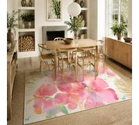VARIKASHOM Tapis Carré, 150 x 150 cm, Motifs Floraux Modernes Rose Jaune Vert Beige, Maison Décorations, Intérieure Salon Chambre, Extérieure Balcon,