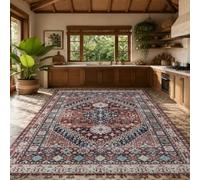 VARIKASHOM Tapis Carré, 150 x 150 cm, Rouge Oriental Bleu Beige, Maison Décorations, Intérieure Salon Chambre, Extérieure Balcon,