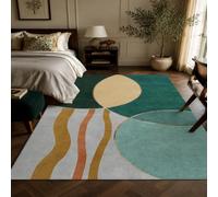 VARIKASHOM Tapis de Bain, 50 x 80 cm, Géométrique Moderne Vert Beige, Tapis d'entrée intérieur, Salon Chambre, Décoratif Chaise Canapé,