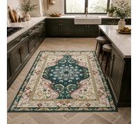 VARIKASHOM Tapis de Bain, 50 x 80 cm, Motifs Floraux orientaux Vert Beige Rouge Blanc Jaune, Tapis d'entrée intérieur, Salon Chambre, Décoratif Chaise Canapé,