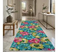 VARIKASHOM Tapis de Bain, 50 x 80 cm, Rose Bleu Jaune Violet Vert Noir à Motifs Floraux, Tapis d'entrée intérieur, Salon Chambre, Décoratif Chaise Canapé,